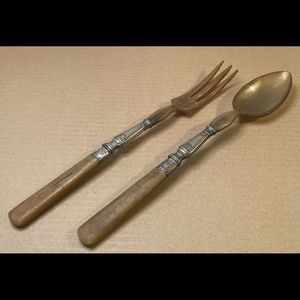 Antique Silver plate center, Bakelite handles serving fork spoon